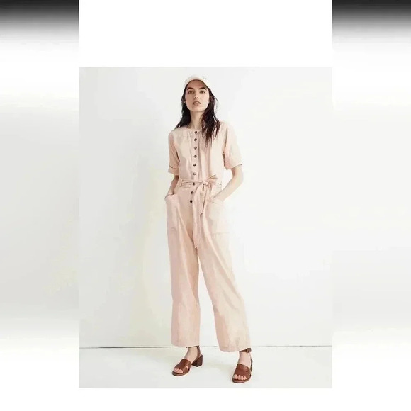 Madewell Pants - Madewell Top-Stitched Coverall cropped Jumpsuit